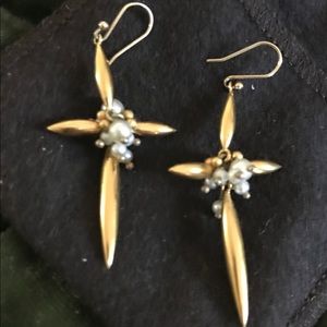 Ted Meuhling gold and pearl cross earrings